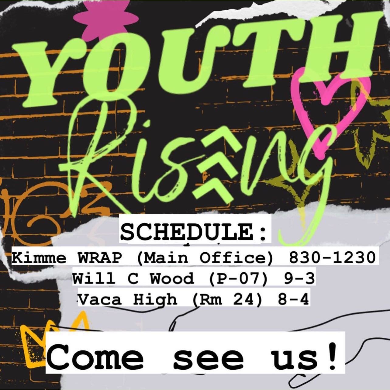 Todays schedule! WYA?? We can&rsquo;t wait to see you soon 🥳#vacaville #youth #youthservices #vssc #opportunityhouse #myfriendshouse #solanocounty #vacahigh #willcwoodhighschool #kimmewrap #swae