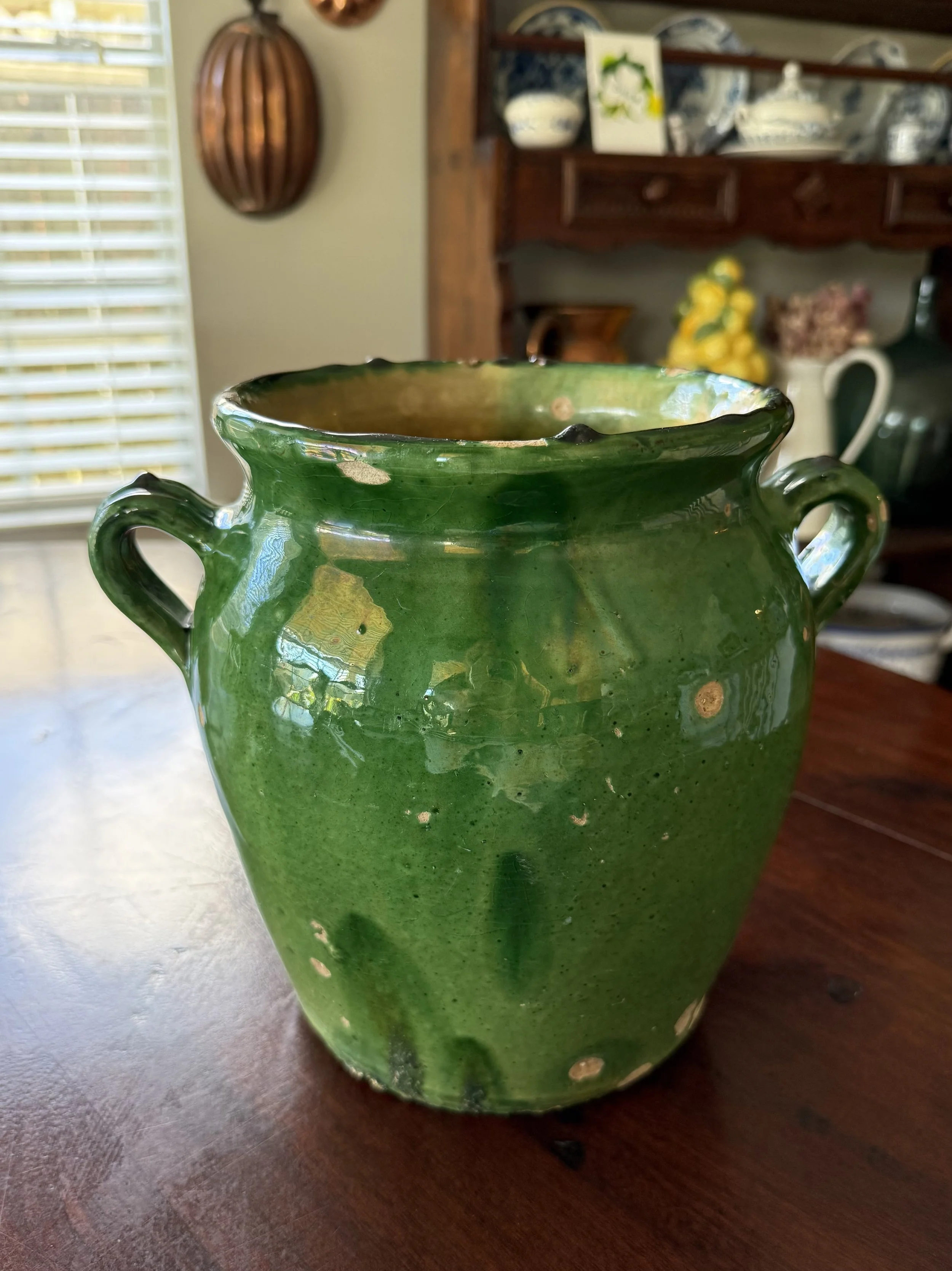 19th Century French Glazed Green Confit Pot