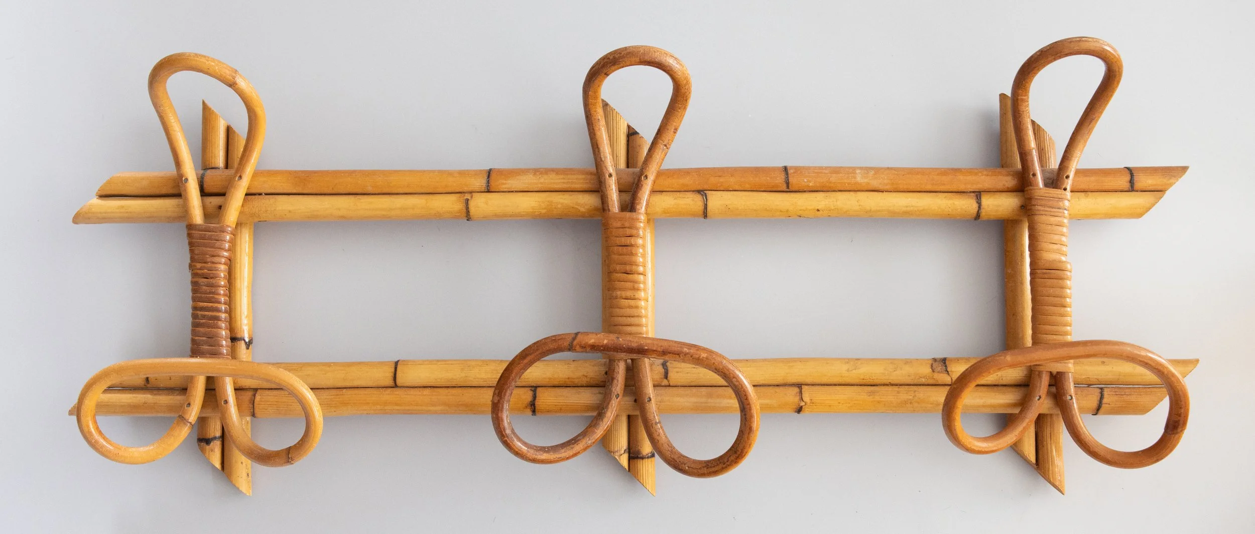 Mid-Century Italian Bamboo Rattan Coat & Hat Rack