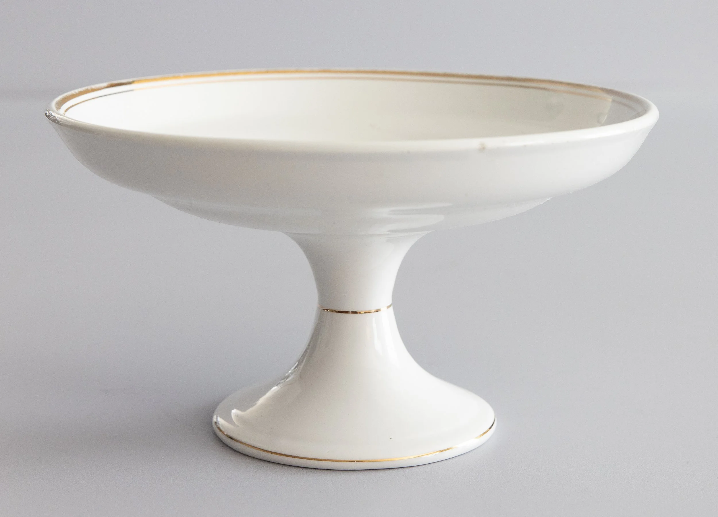 Antique Belgian White Ironstone Gilt Pedestal Compote