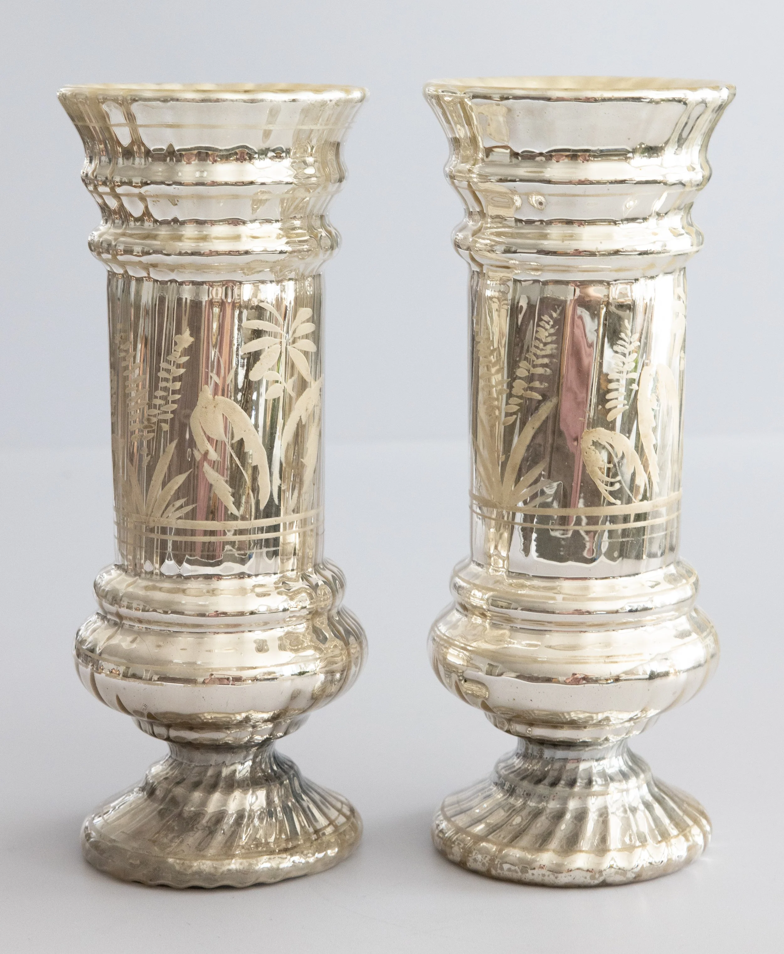 Large 19th Century French Silvered Mercury Glass Vases, a Pair