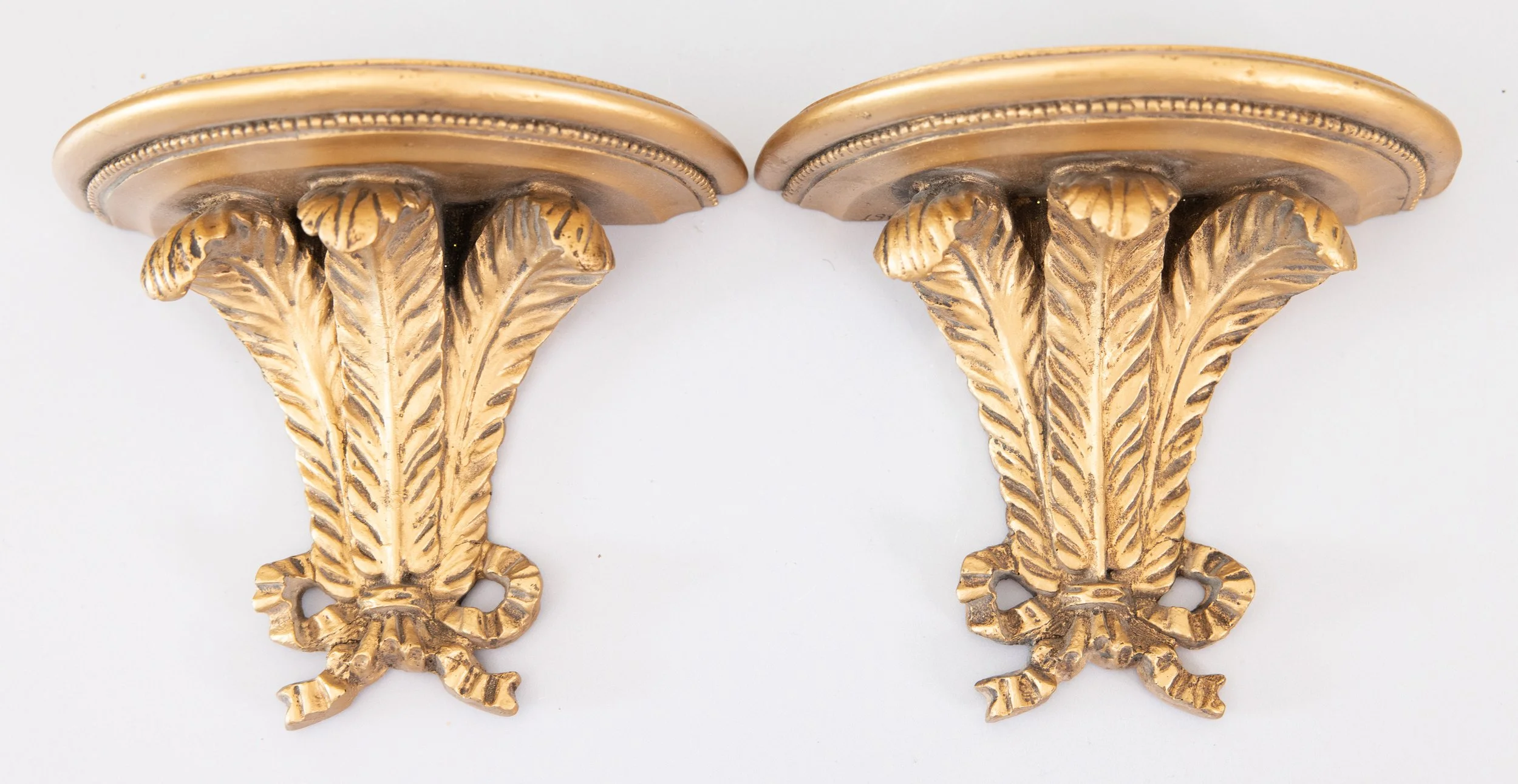 Vintage Italian Gilt Feathers & Bows Wall Brackets, a Pair