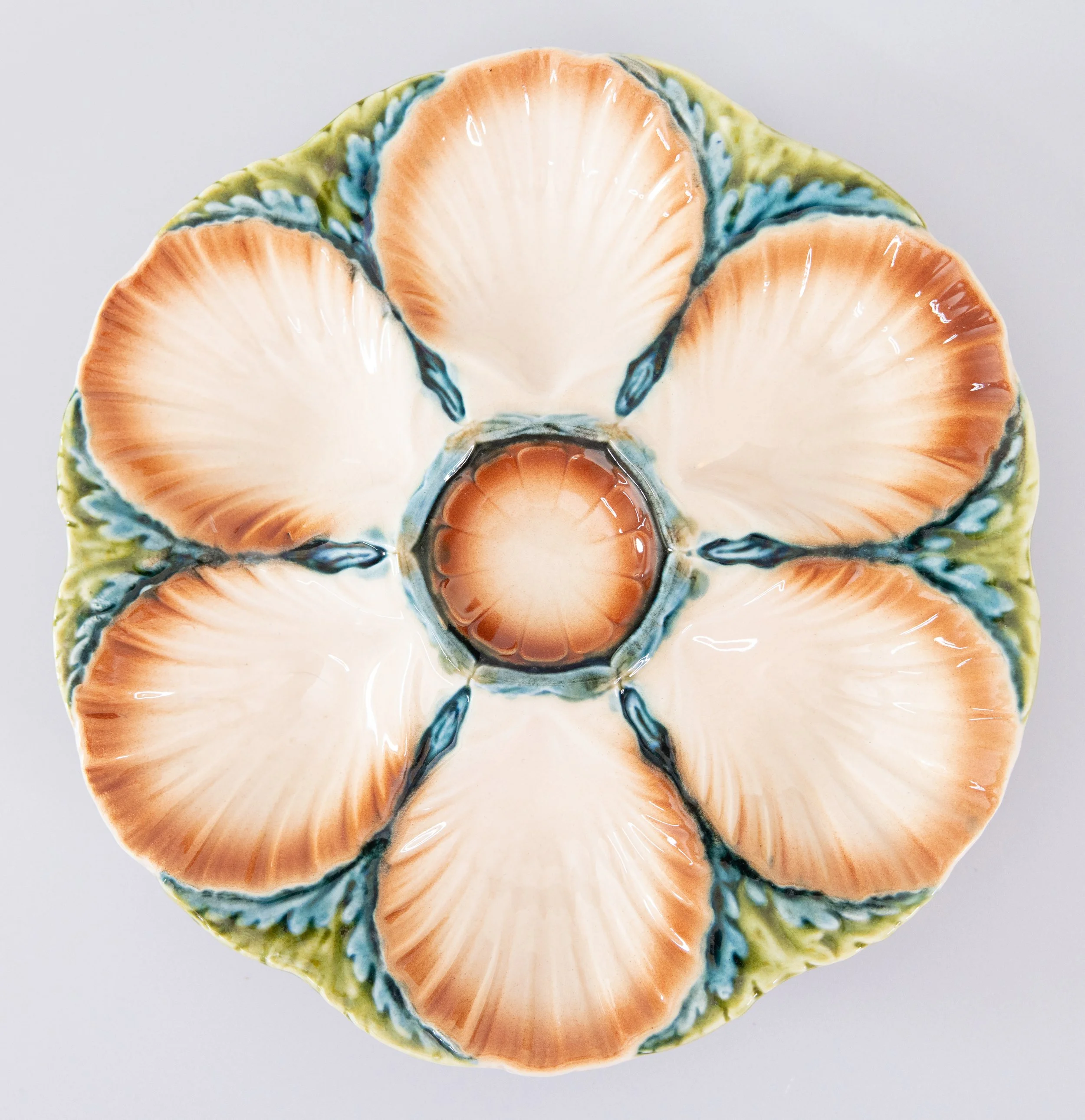 Antique French Sarreguemines Majolica Oyster Plate, Circa 1870