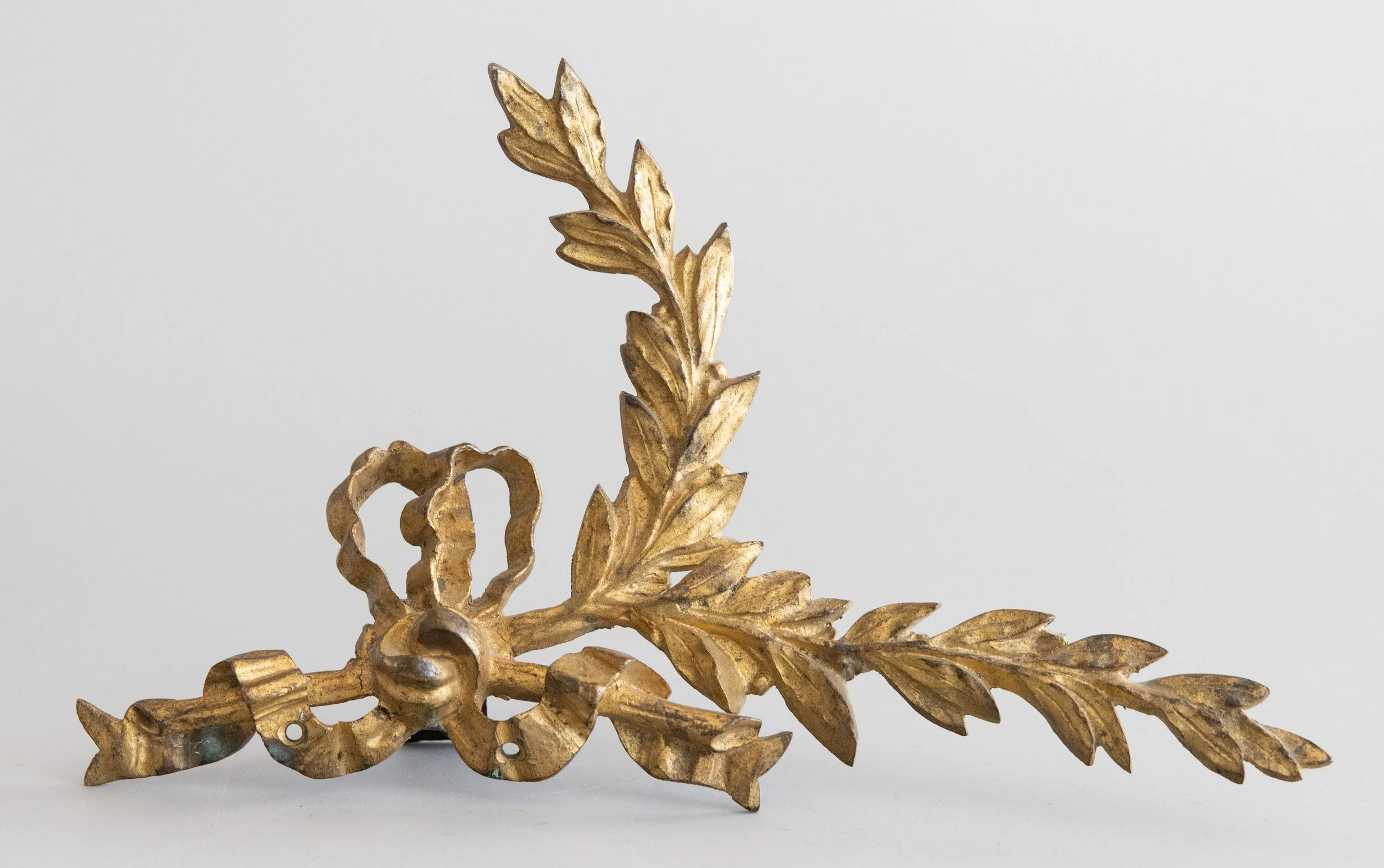 19th Century French Gilt Bronze Ormolu Bow & Garland Appliqué Tabletop Fragment Swag