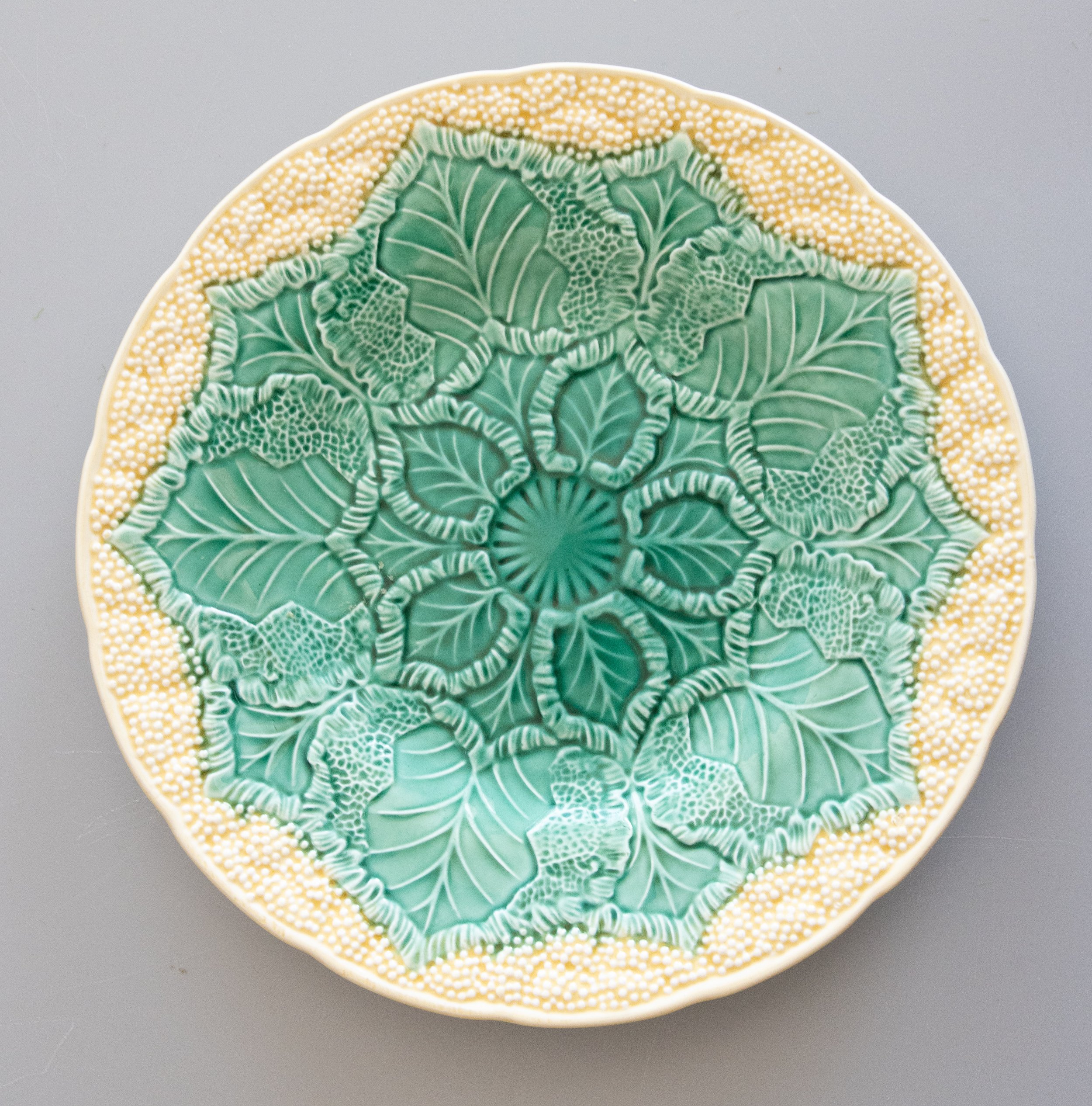 Vintage English Wedgwood Majolica Green Cauliflower Plate
