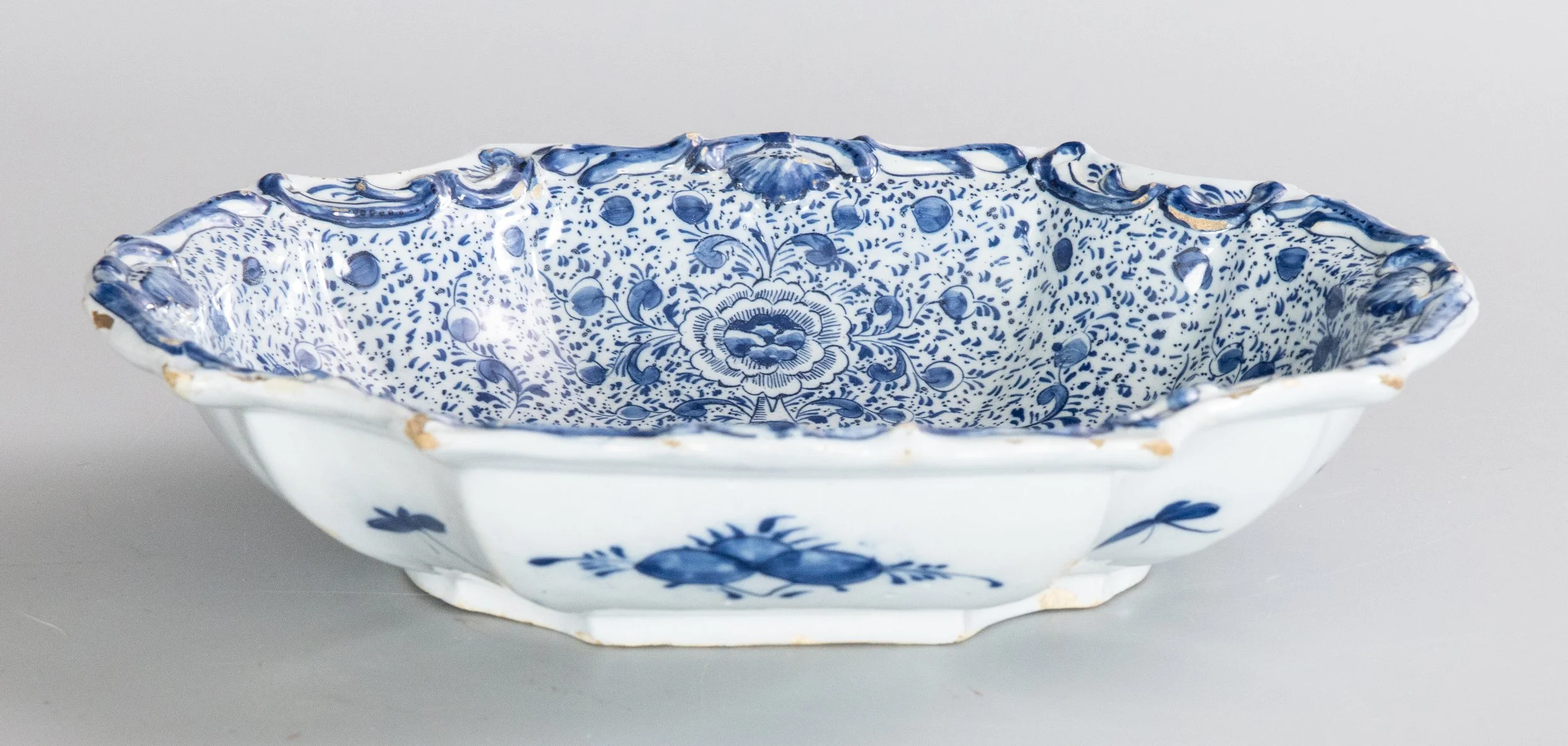 Rare 18th Century Floral Patterned Delft Lobed Dish/Bowl
