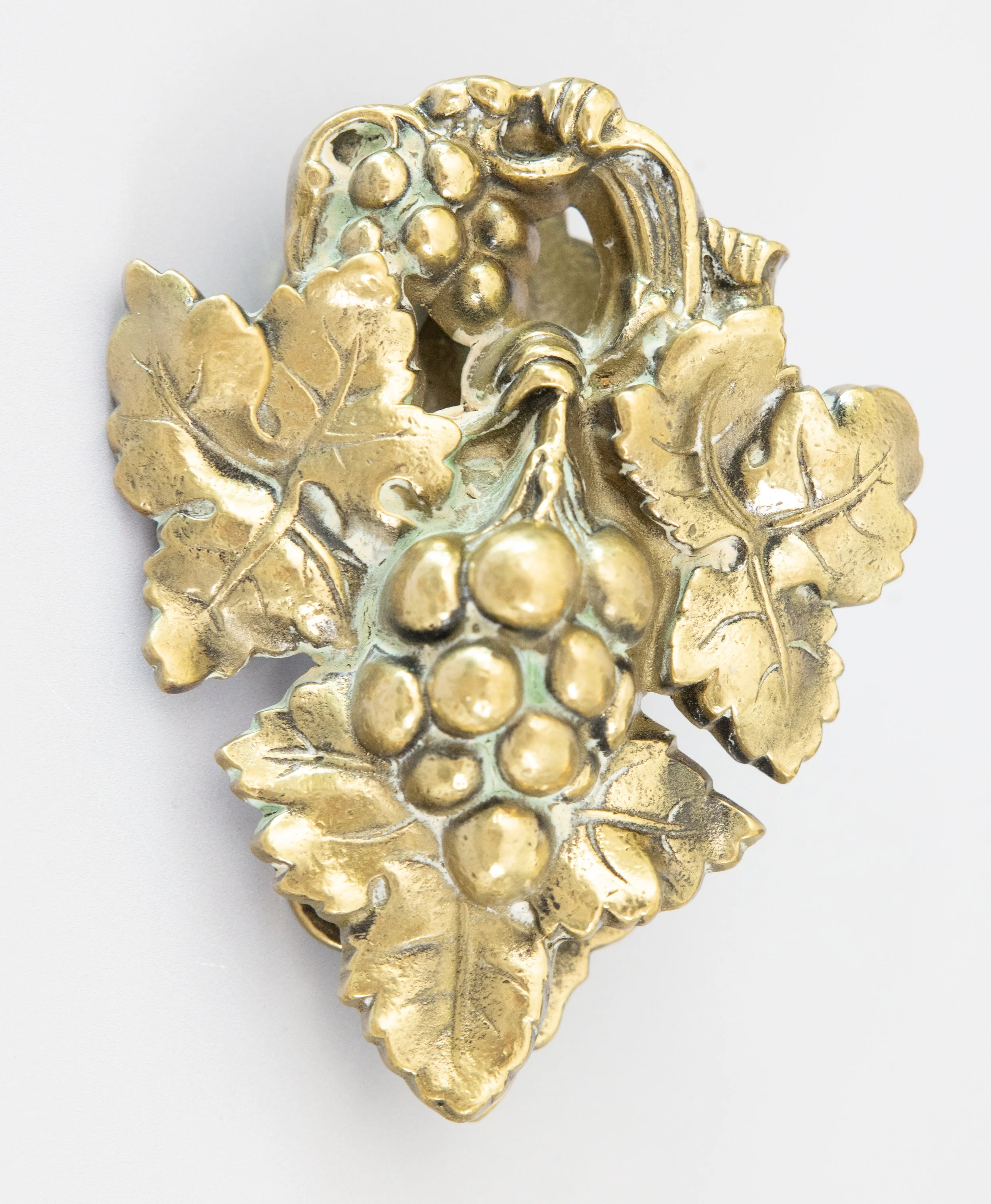 Antique Early 20th Century Brass Grape Cluster & Leaf Door Knocker