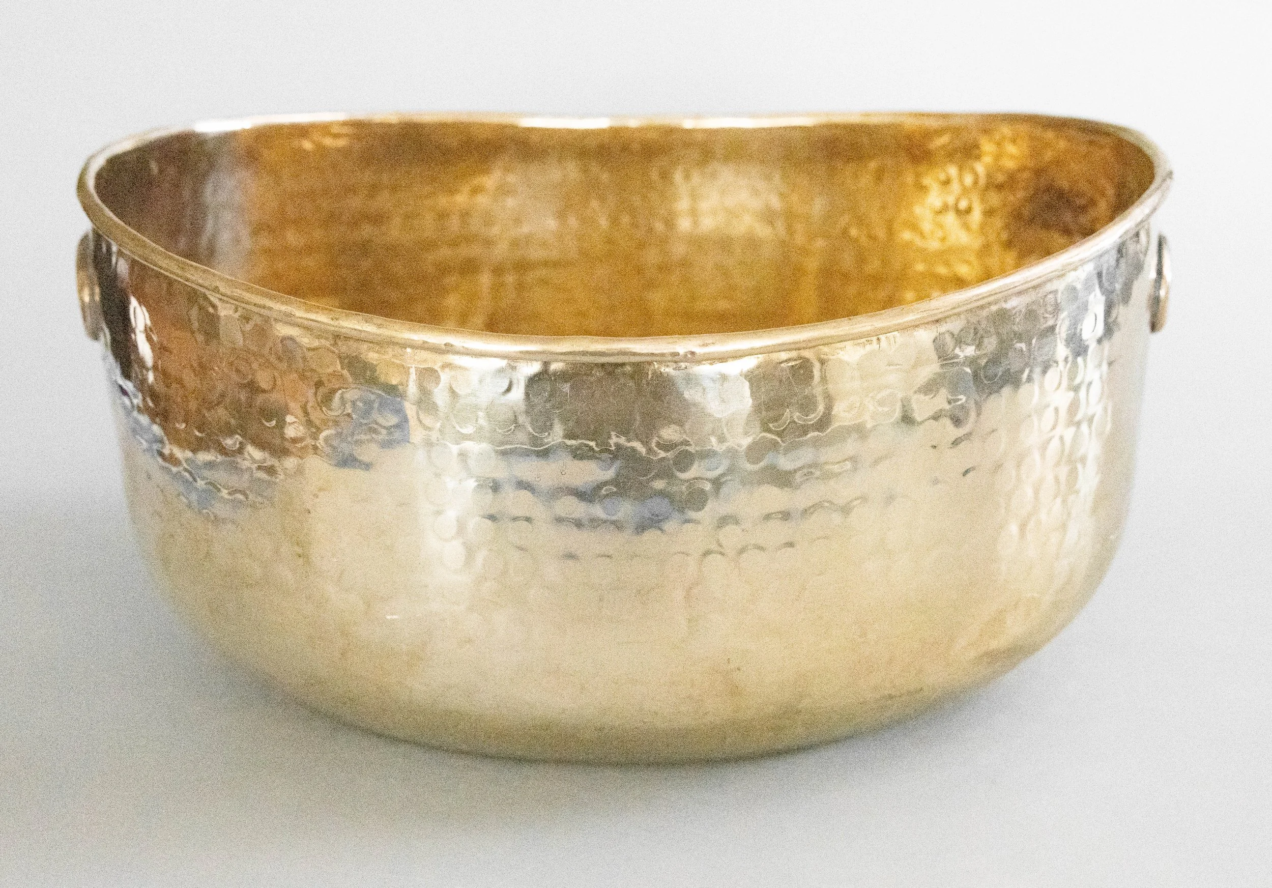 Mid-Century English Hammered Brass Planter Bowl Centerpiece