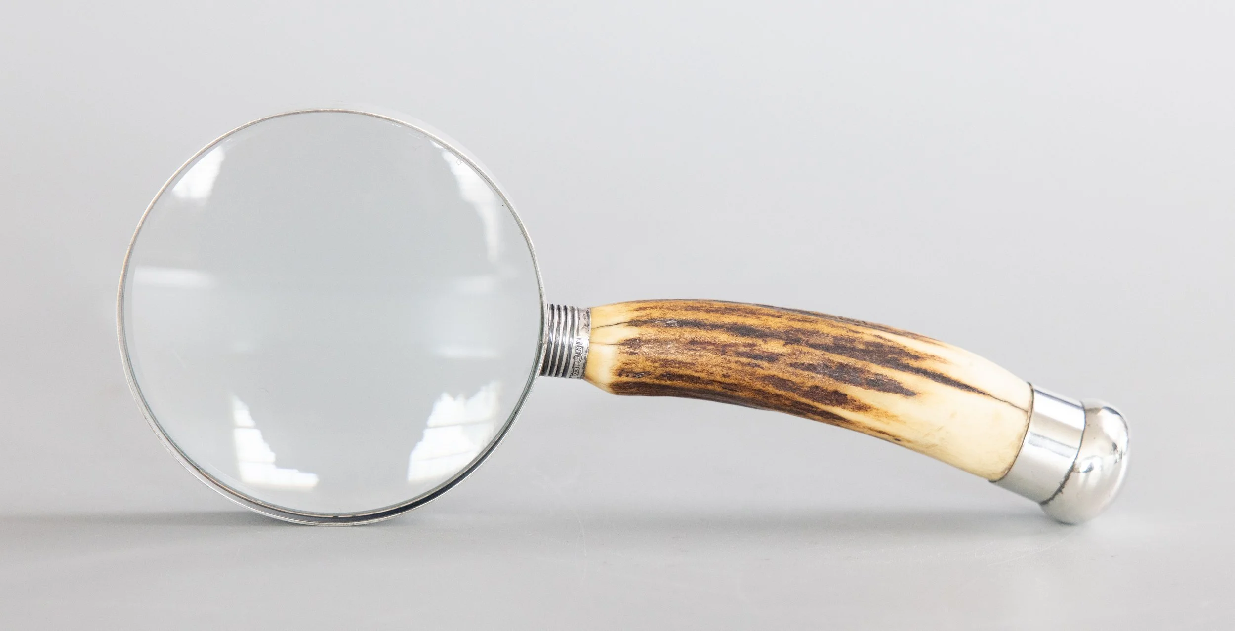 Antique English Sterling Silver & Stag Horn Magnifying Glass