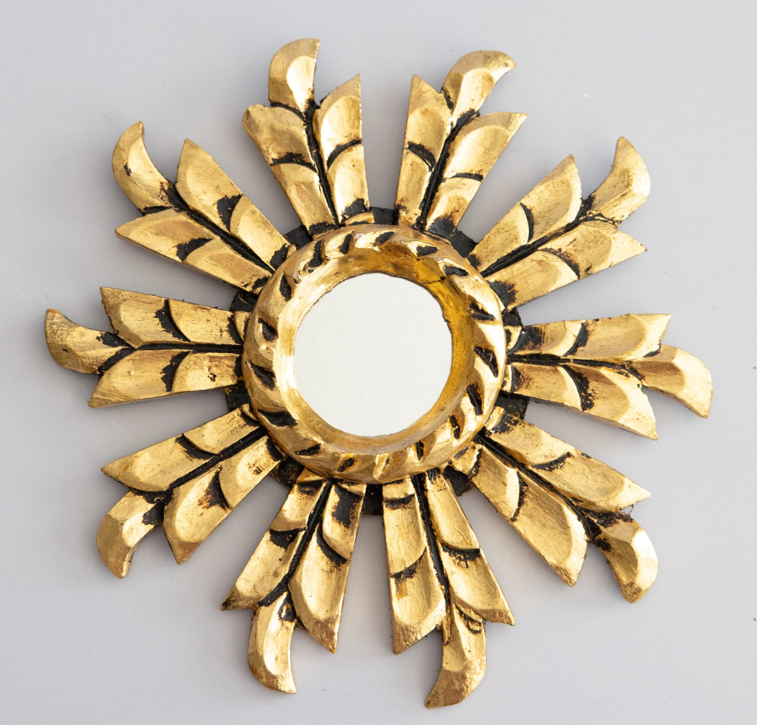 Petite Mid Century Italian Giltwood Sunburst Mirror