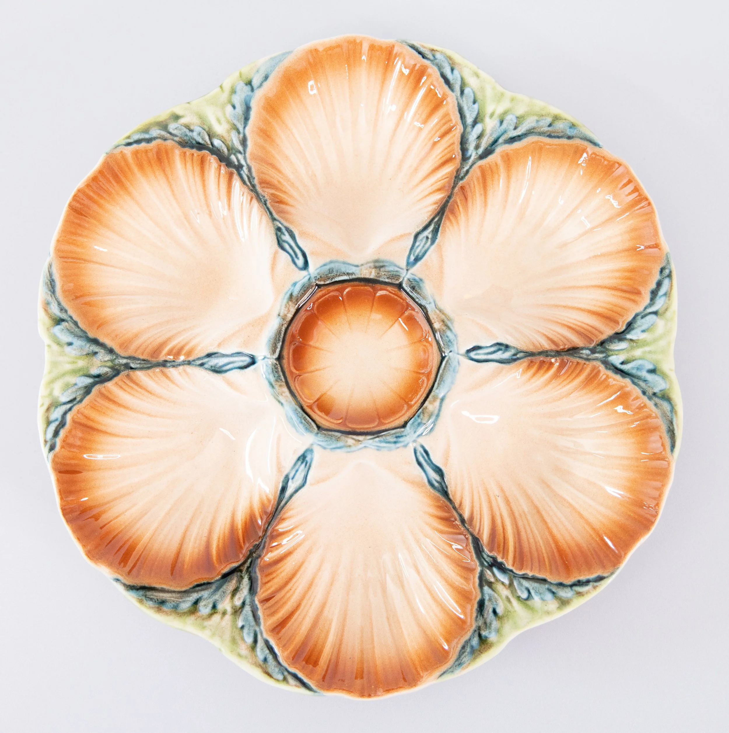 Antique French Sarreguemines Majolica Oyster Plate, Circa 1870