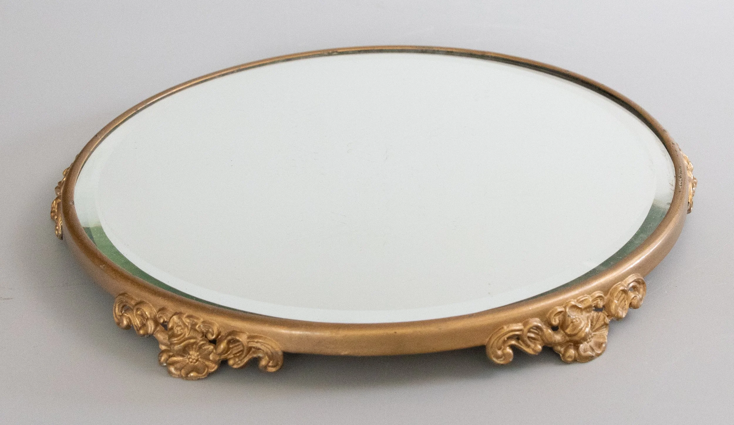 Antique French Gilt Beveled Mirror Plateau Tray