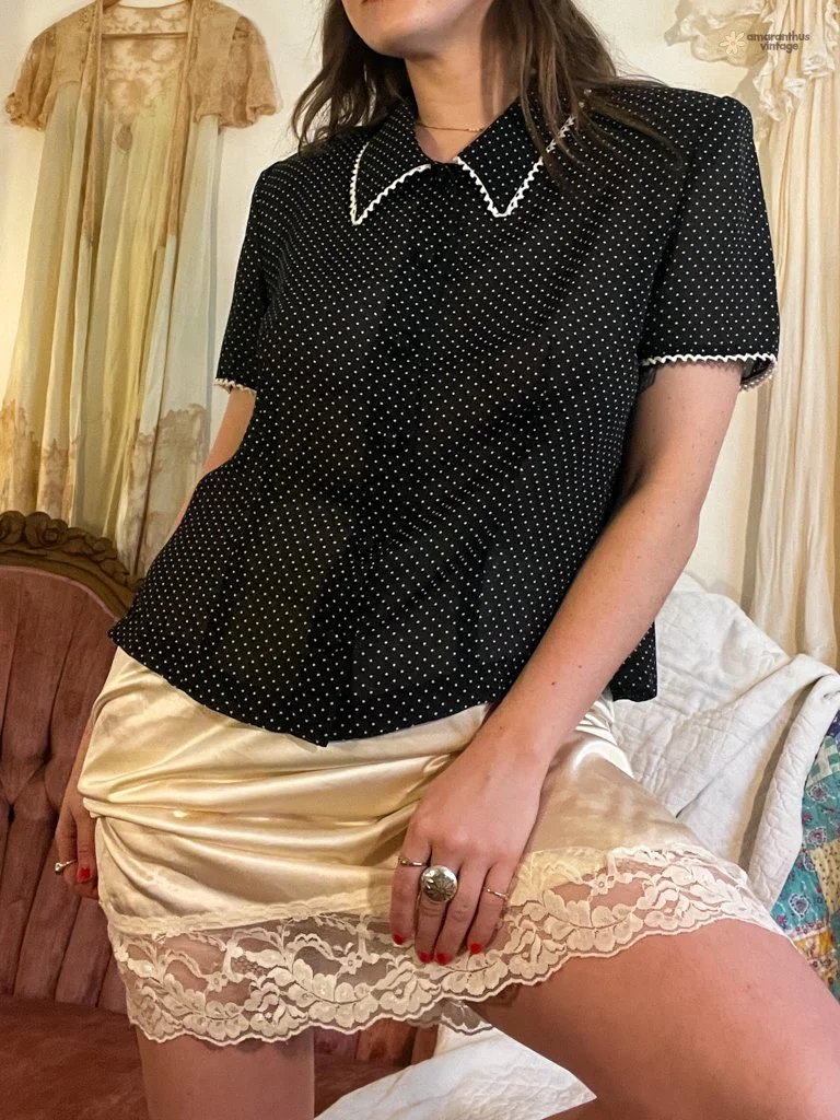 80s/90s B&W Polka Dot Blouse
