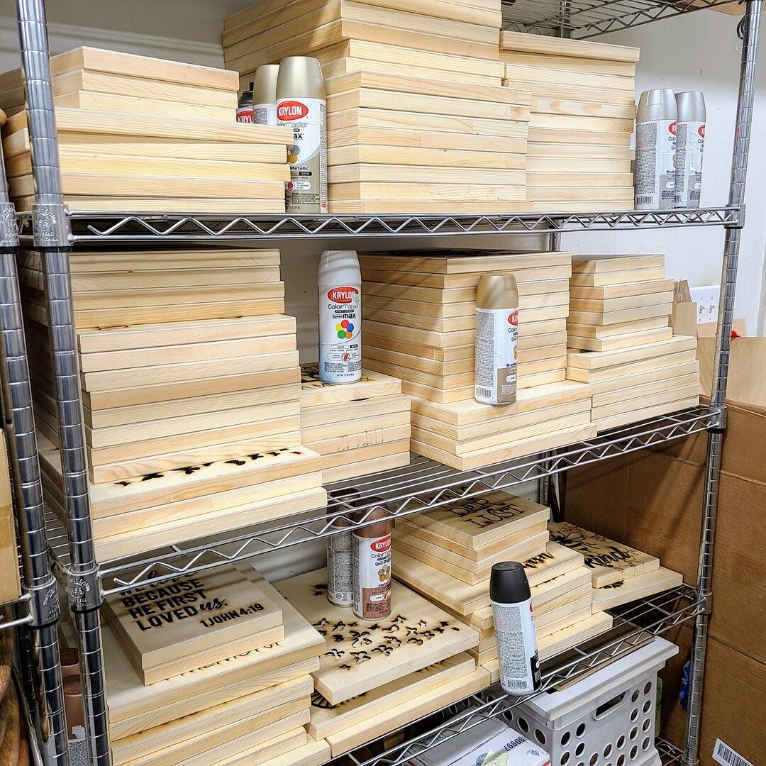 You can always tell show season is upon us when canvases start stacking up by the dozens in the shop. Between yesterday and today I have cut 110+ canvases to restock our show supply. Next up, paint!