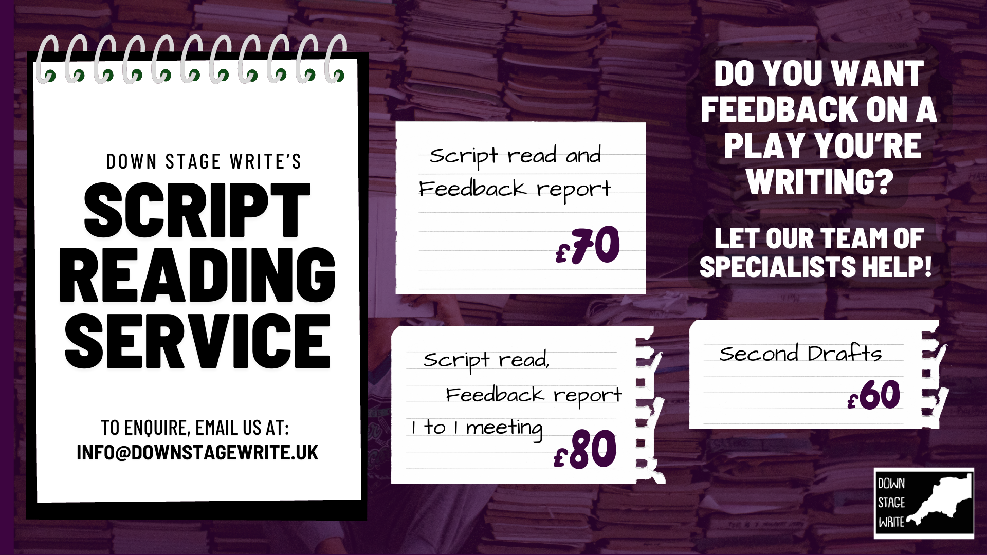 Script Reading Service — down stage write