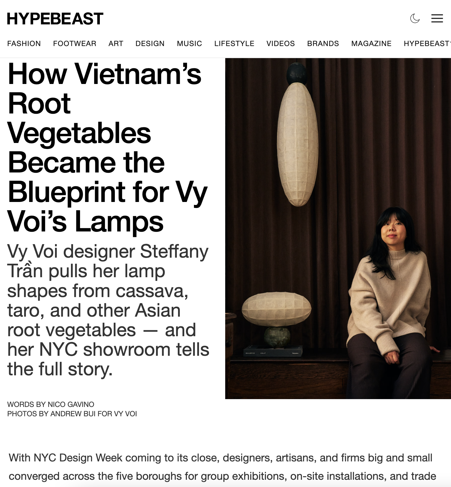 Hypebeast — How Vietnam’s Root Vegetables Became the Blueprint for Vy Voi’s Lamps, May 2026
