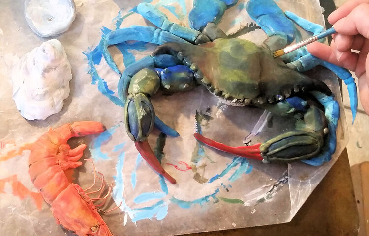 Noa, Michelle. Clay Crab and Shrimp. Clay (2016). Photo courtesy of Michelle Noa.