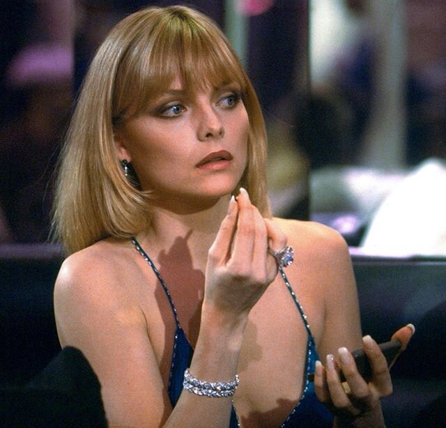 Michelle Pfeiffer in Scarface, 1983
Directed by Brian De Palma, costumed by Patricia Norris