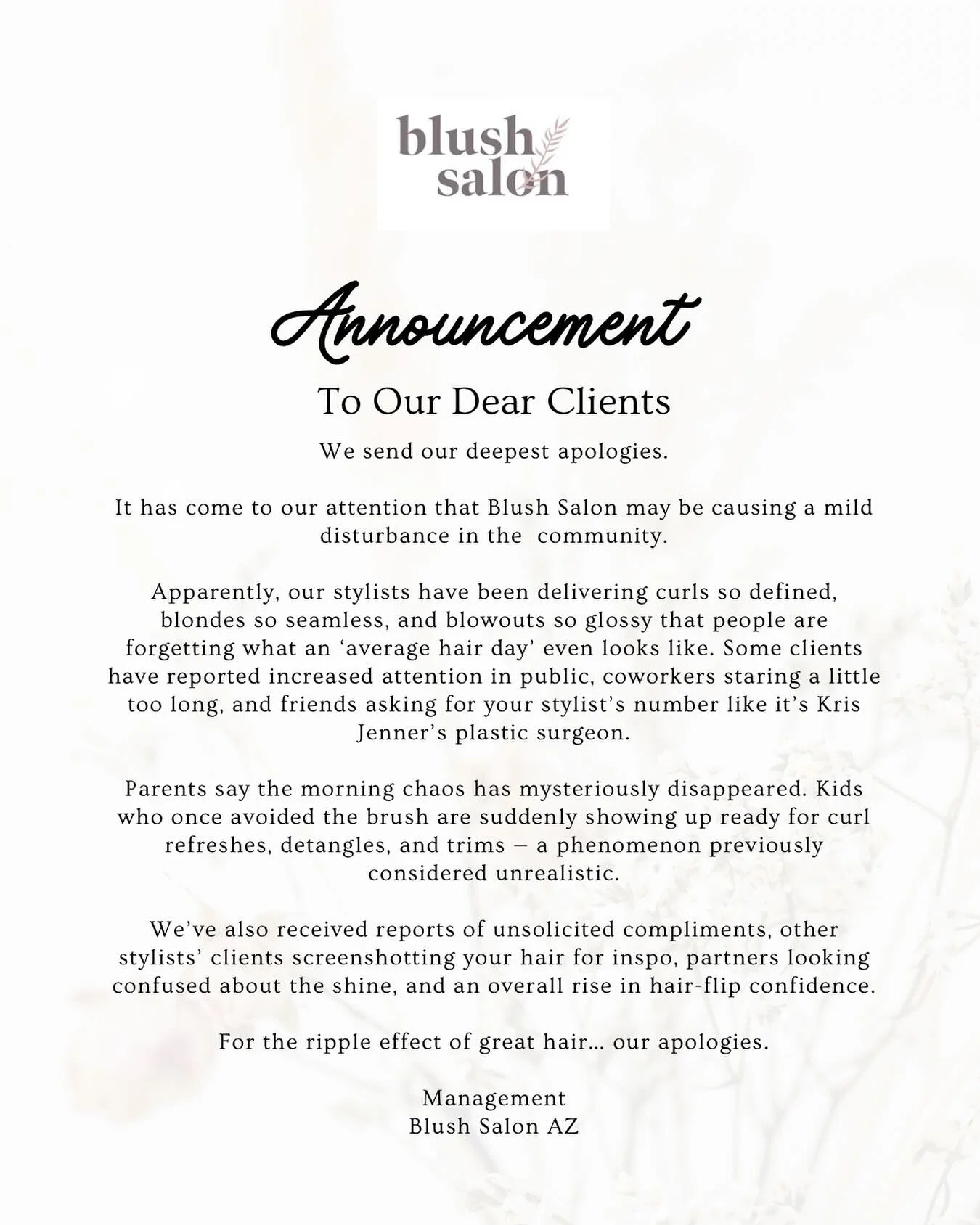 We regret the confidence boost and public attention our clients have experienced.