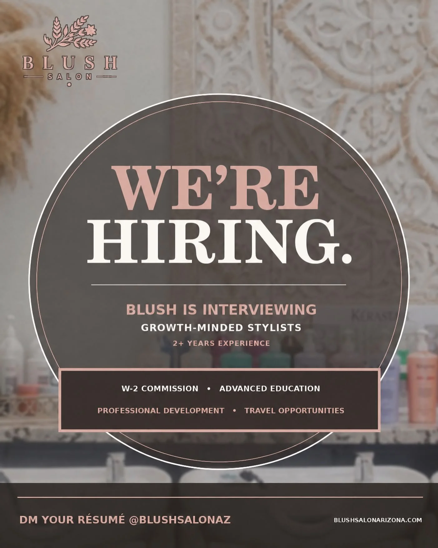 BLUSH is interviewing growth-minded stylists with who value professionalism, education and a culture where stylists grow together.

W-2 commission &bull; Advanced education &bull; Professional development &bull; Travel opportunities

Ready for a salo