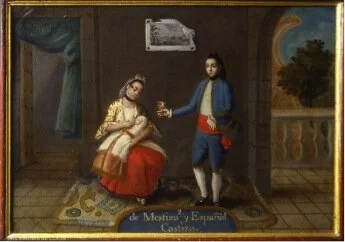 Gráfico 4. Castas, “2. de Mestiza y Español: Castizo” (Anónimo; Museo de América, Madrid).