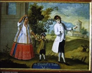 Gráfico 5. Castas, “1. de Español e India: Mestizo” (Anónimo; Museo de América, Madrid).