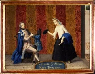 Gráfico 6. Castas, “9. de Español y Alvina: Negro Torna atras” (Anónimo; Museo de América, Madrid).