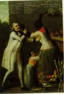 Gráfico 9. Castas, “De Español y Negra nace Mulata” (Andrés de Islas; Museo de América, Madrid).