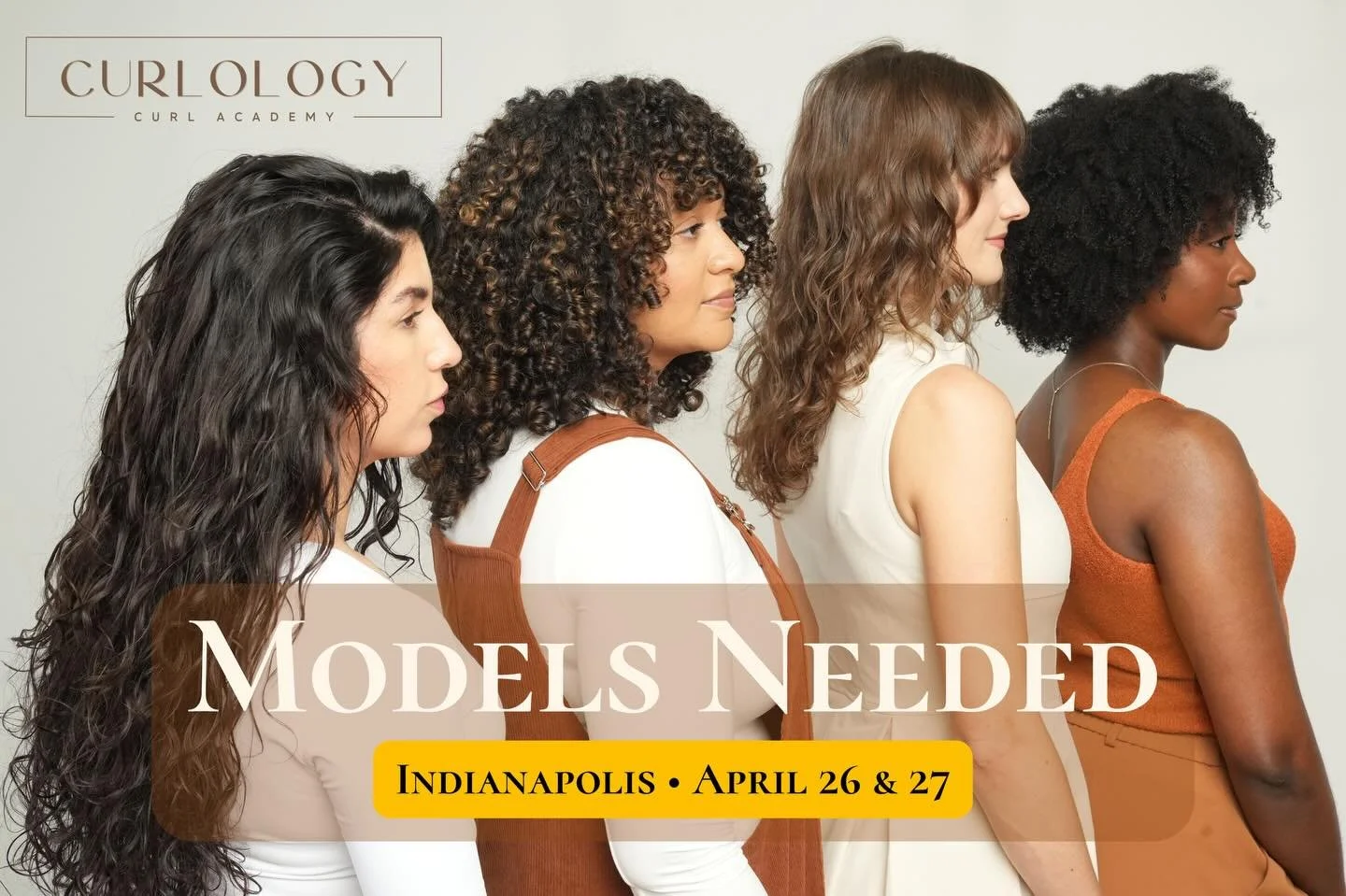 MODEL CALL &mdash; INDIANAPOLIS
April 26 &amp; 27

Looking for models with curly, coily, or textured hair for a Curlology class.

Receive a professional cut, color, or style while being part of an advanced education experience focused on curl alignme