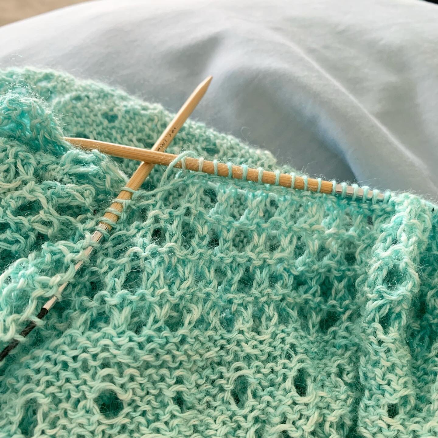 I had major surgery this week and am just now feeling up to knitting, ensconced in mounds of blankets and pillows. My hope is to finish my lovely Pebble Beach Shawl with Ginger&rsquo;s Hand Dyed Sweet Flax while I recuperate, just in time to wrap up 