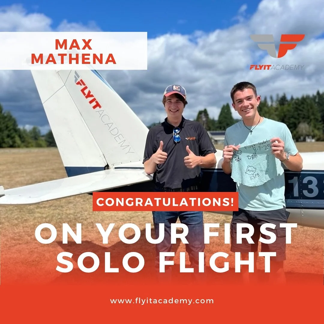 Congratulations to Max Mathena on completing his first solo flight!
Taking to the skies alone for the first time is a moment every pilot remembers great work, Max!