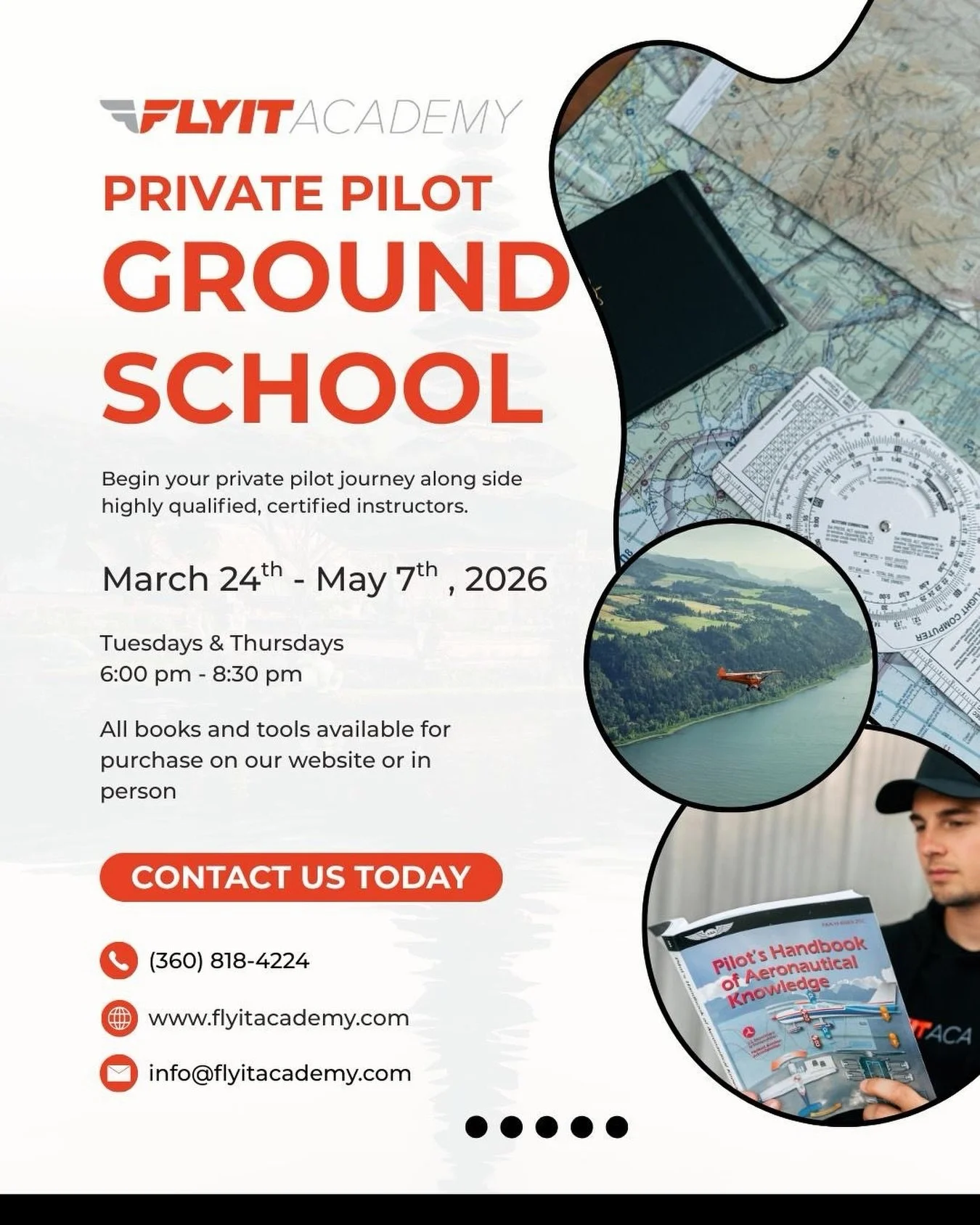 Our Private Pilot Ground School starts March 24, giving you the aeronautical knowledge every pilot needs before taking the controls.

Learn from experienced high quality instructors, prepare for the FAA written exam, and start your flight training wi