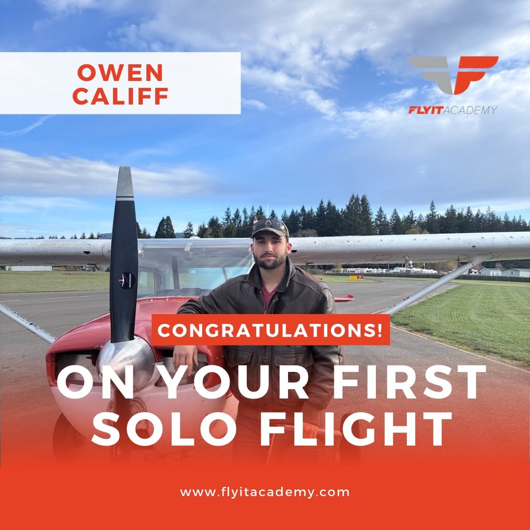 Congratulations to Owen Califf on his first solo flight! 
Took the aircraft up solo and handled it with precision, confidence, and control.
A standout milestone and a well-earned moment!