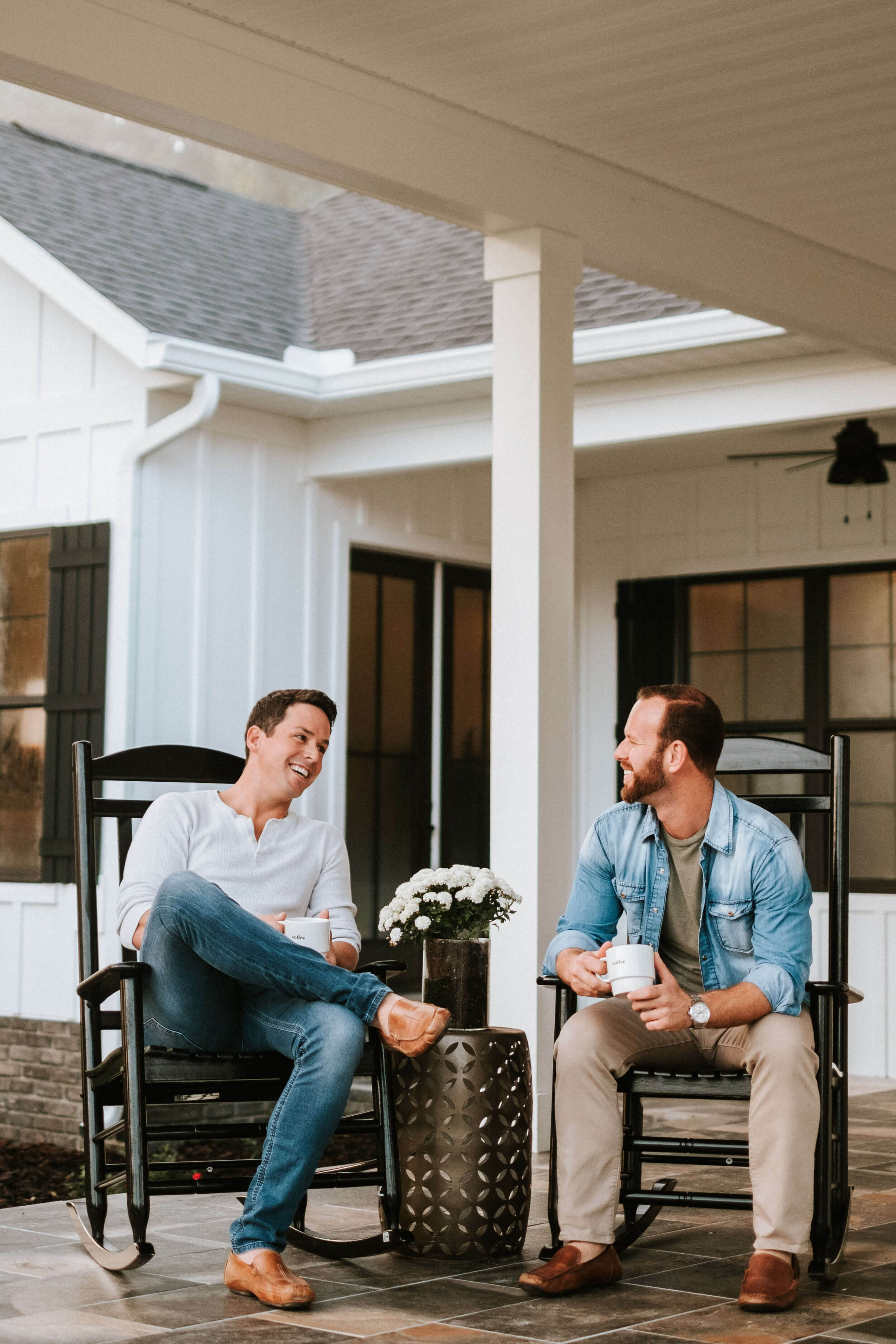 Men styled drinking coffee