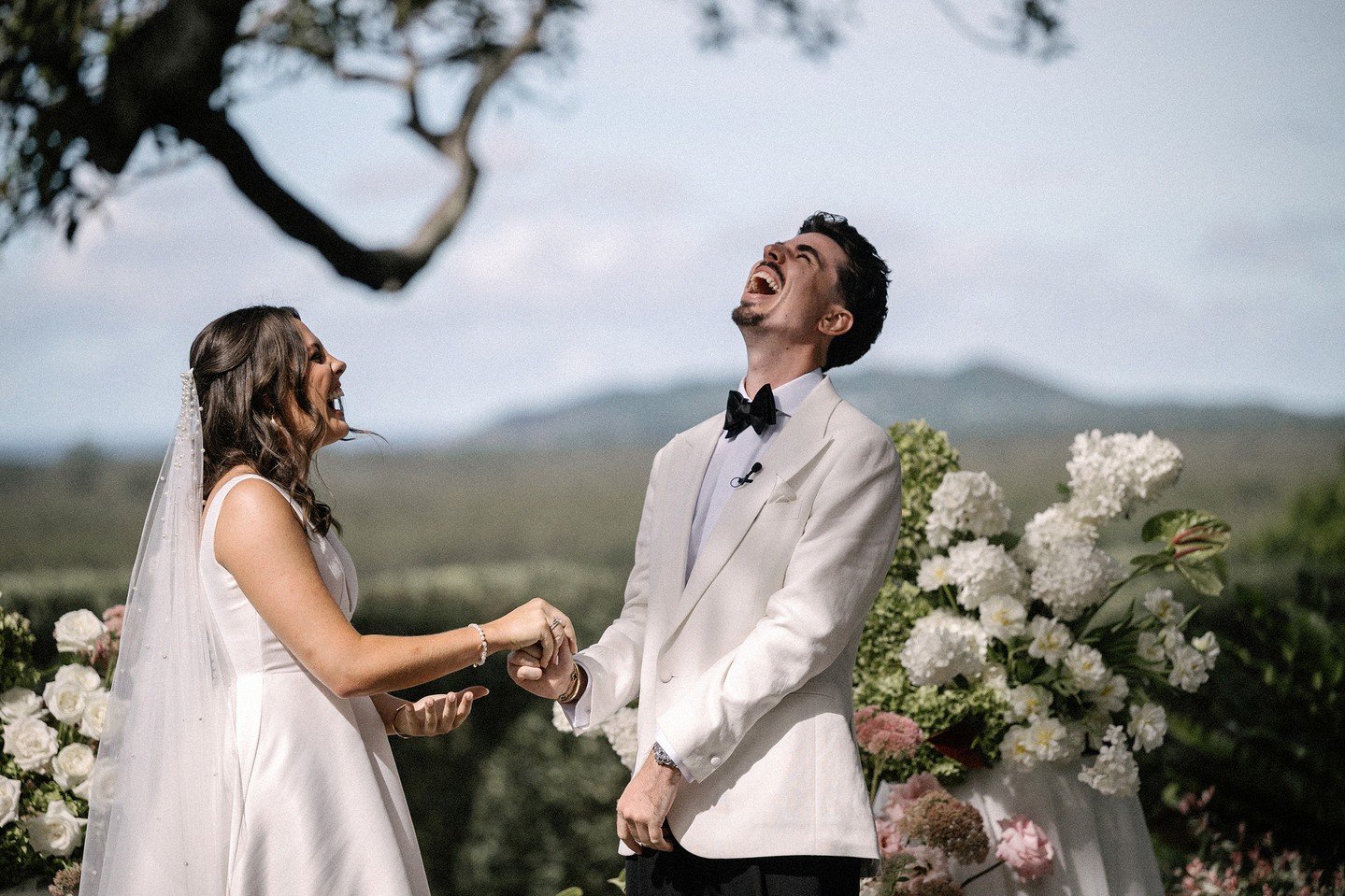 Right before the vows, they couldn't agree on who should go first. So they settled it the only fair way they could think of. Rock paper scissors, throw until somebody wins.⁠
⁠
It took three goes. Two ties, the crowd fully invested by now, and then on