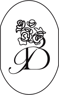 Minimal monogram logo featuring a scripted letter and floral illustration on a muted background