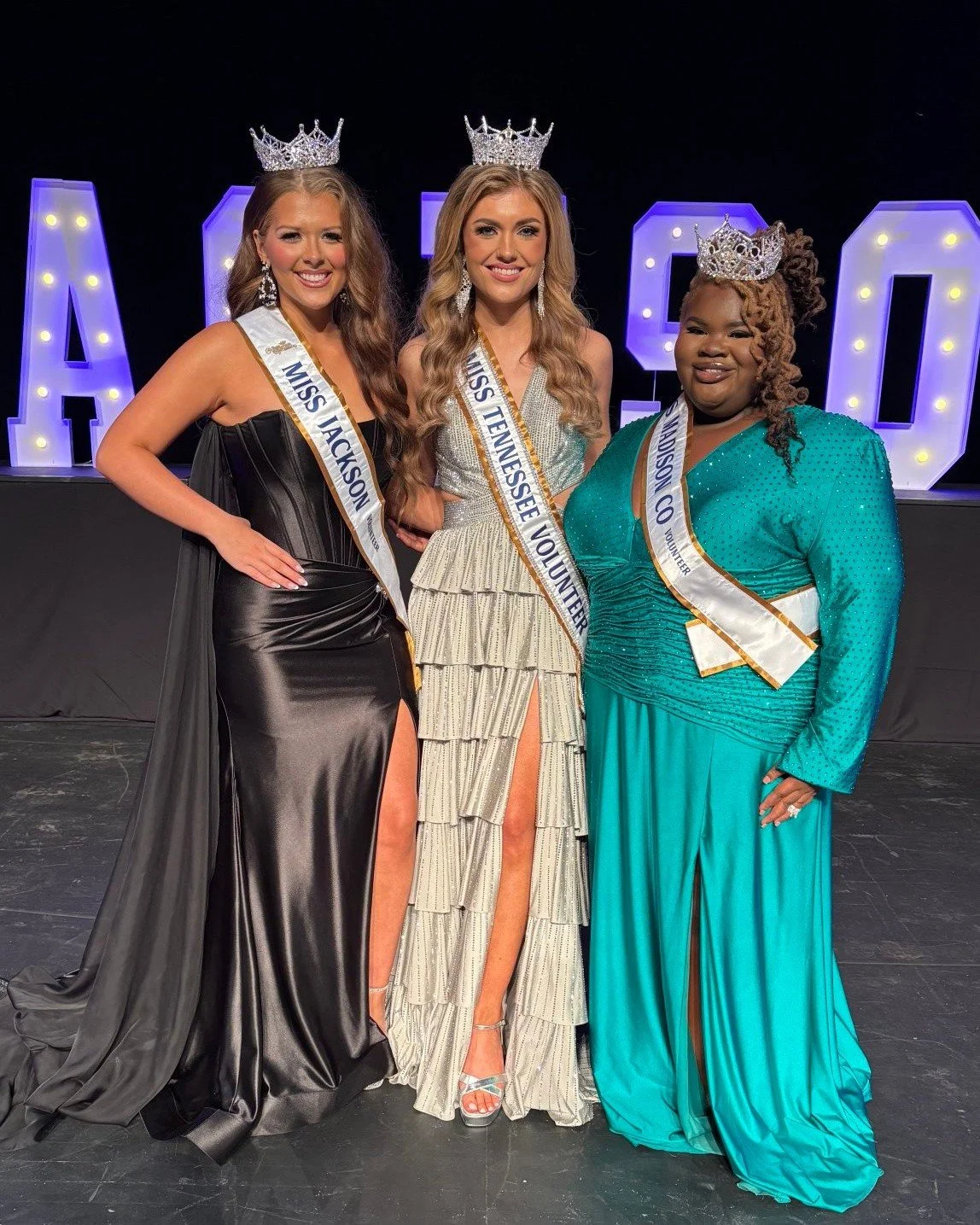 Karenna (previously Miss Madison County Volunteer 2026 before becoming Miss Tennessee Volunteer 2027)with Miss Jackson Volunteer 2027 Brennan Morris &amp; Miss Madison County Volunteer 2027 Mendy Jean Pettigrew