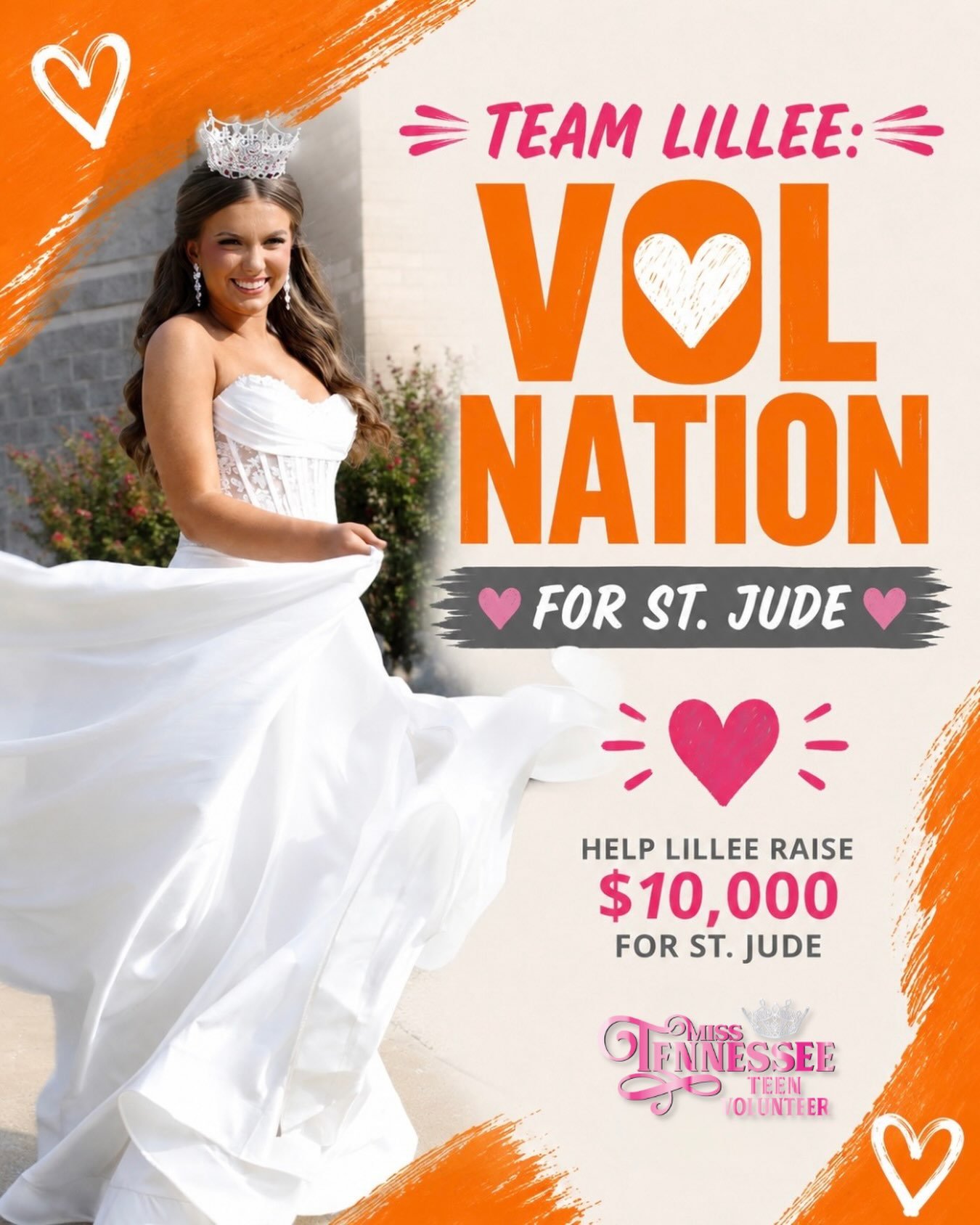 🧡🤍 JOIN TEAM LILLEE: VOL NATION FOR ST. JUDE! Lillee is working to raise $10,000 for St. Jude by the end of February, and we&rsquo;re looking for 100 people to join her team!

🍊 Commit to just $10 a month from September&ndash;February &mdash; only