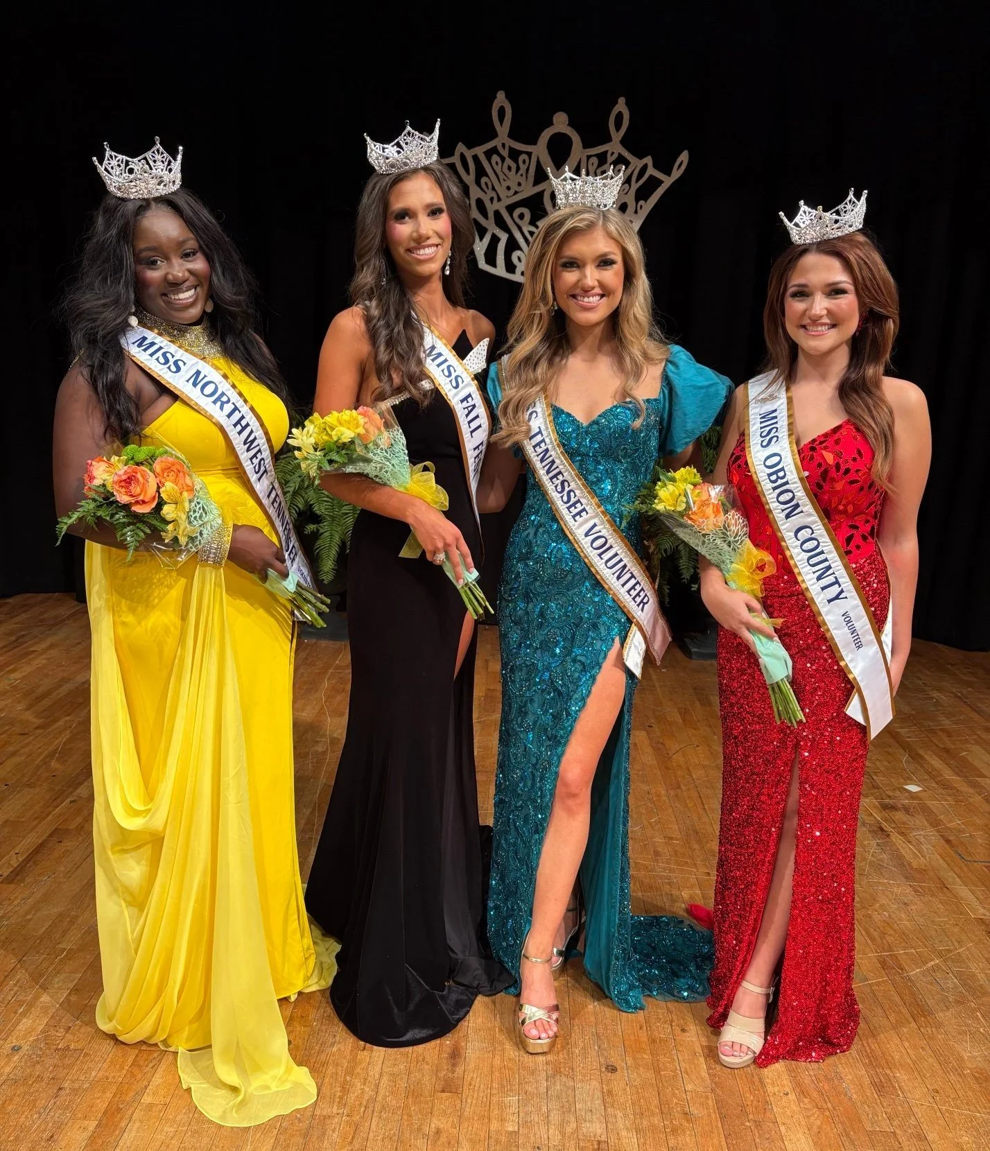 Karenna with Miss Northwest Tennessee Volunteer 2027 Tashonnie Brooks, Miss Fall Fest Volunteer 2027 Emma Grace Dotson &amp; Miss Obion County Volunteer 2027 Jaycee Clifton
