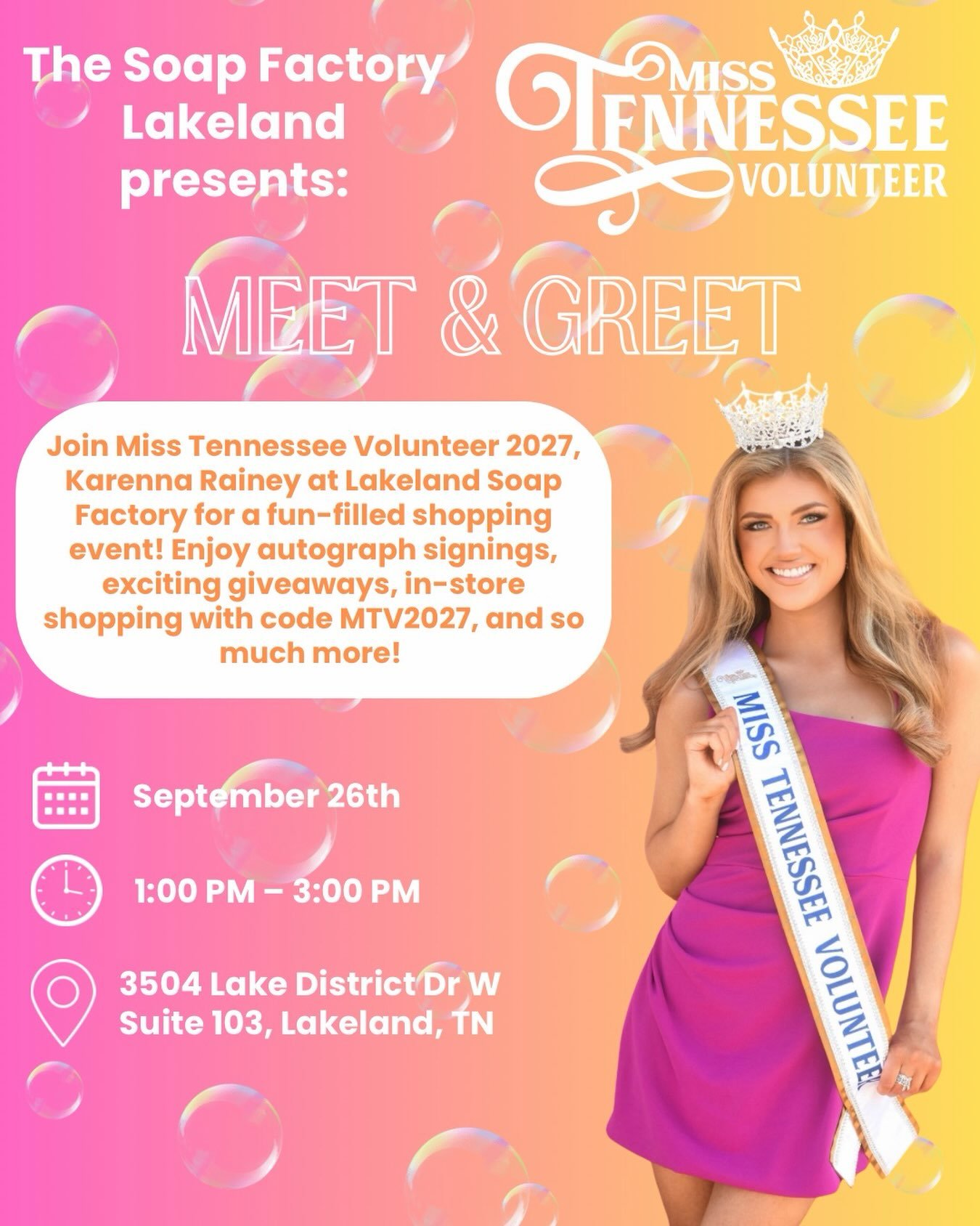 THIS Saturday come see me @thesoapfactory.lakeland from 1-3pm!! I&rsquo;ll be signing autographs, hosting fun drawings, and shopping with YOU! Enjoy some of my favorite products and use code MTV2027 when shopping in-store for a special treat. I can&r