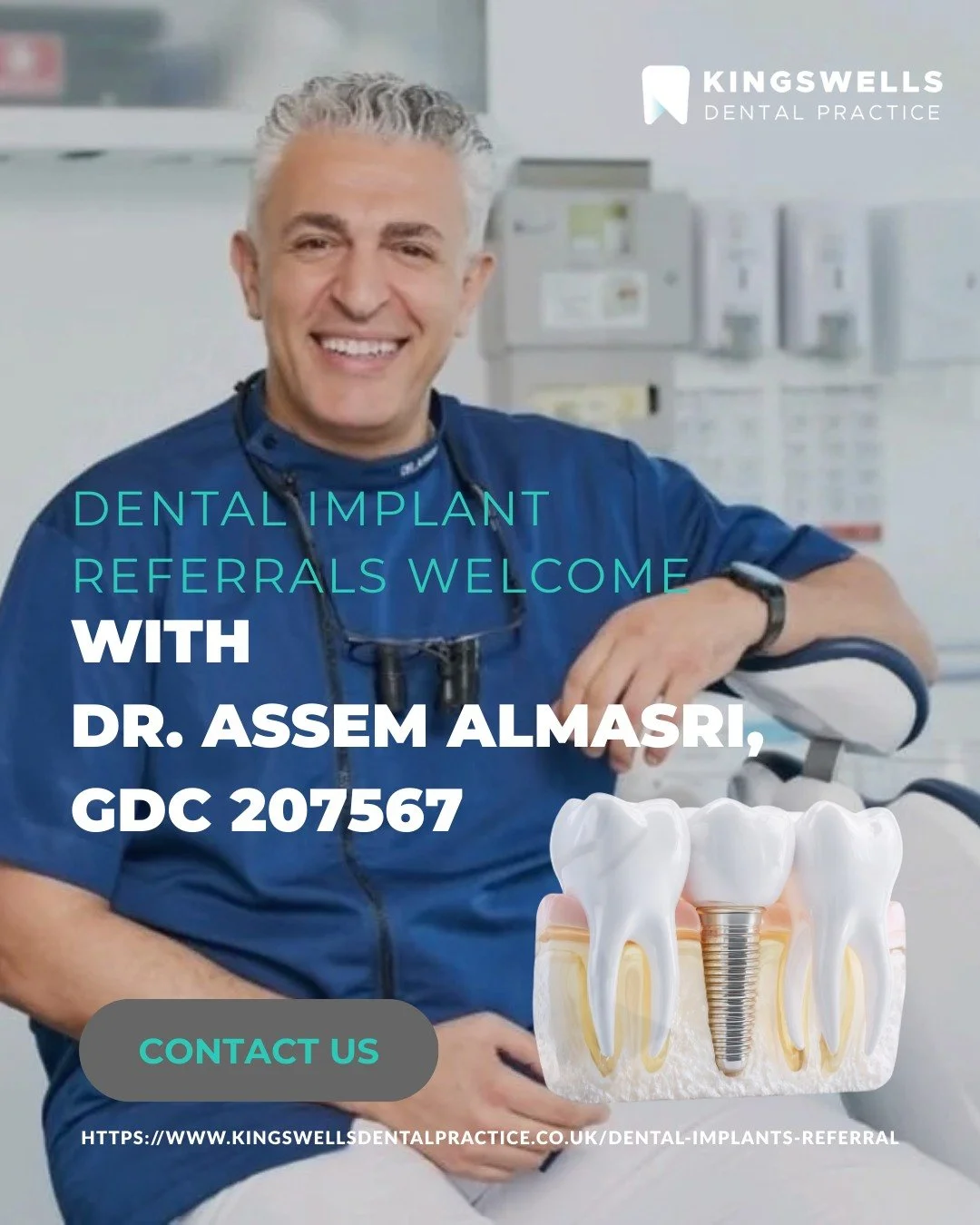 Looking for a trusted clinician to refer your dental implant cases?
Dr. Assem Almasri (GDC 207567) offers advanced implant treatment with a gentle, patient-focused approach.
With extensive training in Dental Implantology and Restorative Dentistry fro