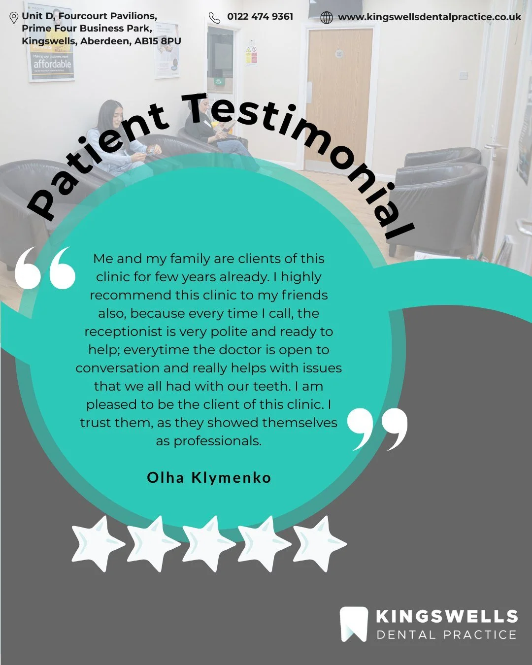 Nothing means more to us than the trust of our patients 🦷💙
We&rsquo;re proud to care for Olha and her family, and grateful for her kind words about our team, our care, and the experience we aim to give every patient.

Thank you for trusting Kingswe