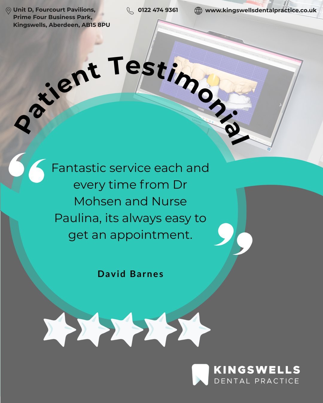 &ldquo;Fantastic service each and every time&hellip;&rdquo; ⭐

Thank you, David, for your kind words about Dr Mohsen and Nurse Paulina.

Consistency, care, and making appointments easy to access are all part of what we aim to provide at Kingswells.

