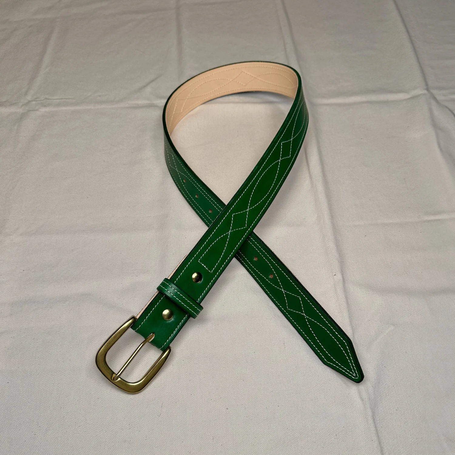 Old Trend Bur Ace Green Leather Belt Size S OLD TREND Genuine Leather Sunrise Belt (AQUA, SMALL) at  main image 3