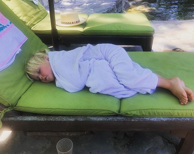 Tuckered out at Chinquapin Ranch. We feel ya Nelson! 😴 #hillcountryswimming #tuckeredout #swimtillyadrop #texassummers #texasretreats #hillcountryretreats