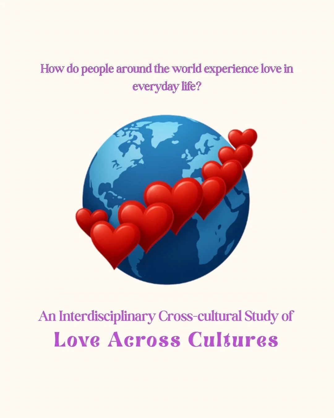 Follow us on our journey exploring what and connection look like in 6 countries ✈️

Funded by the John Templeton Foundation grant, the Love Across Cultures project is a mixed-method investigation of everyday love scenarios across different relationsh