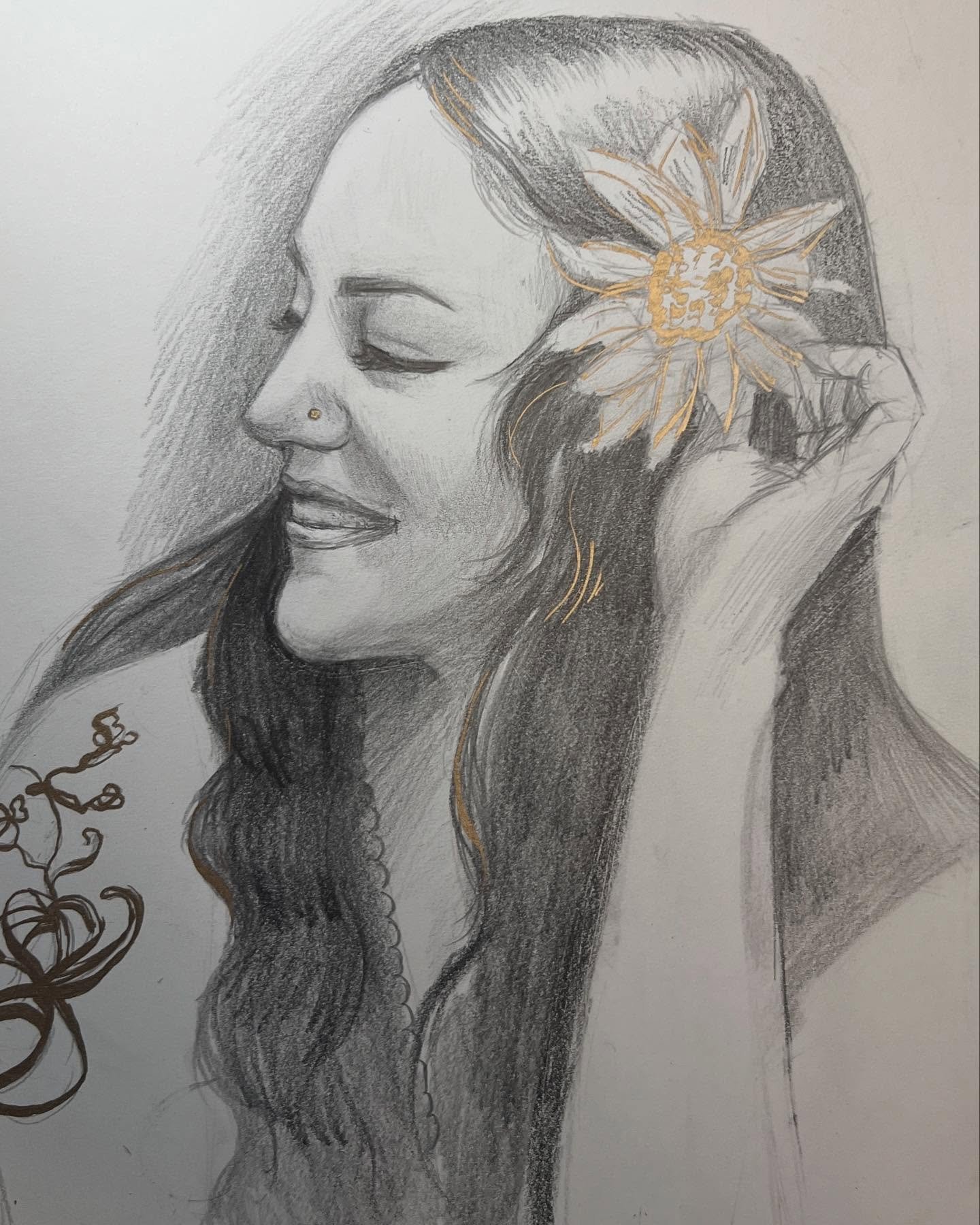 Really enjoyed this drawing of @brynnelizabethart with pencil and gold marker! #model #drawing #art #artist #pencil #pencildrawingart #artist #artwork #artworks