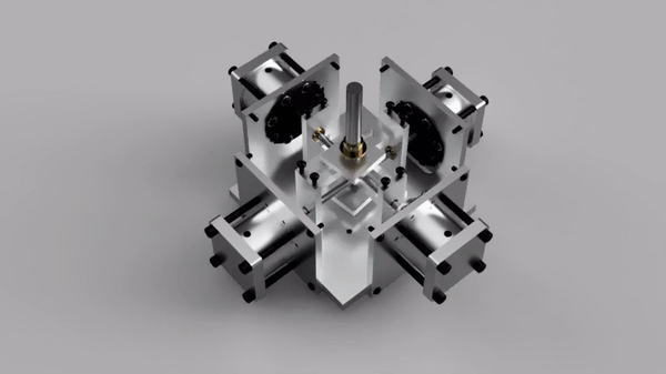  One of the major projects in MAE 2250 was the design of a water pump. This animation shows my groups pump design, which incorporated four individual diaphragm pumps, connected with a scotch yoke central driving mechanism.  
