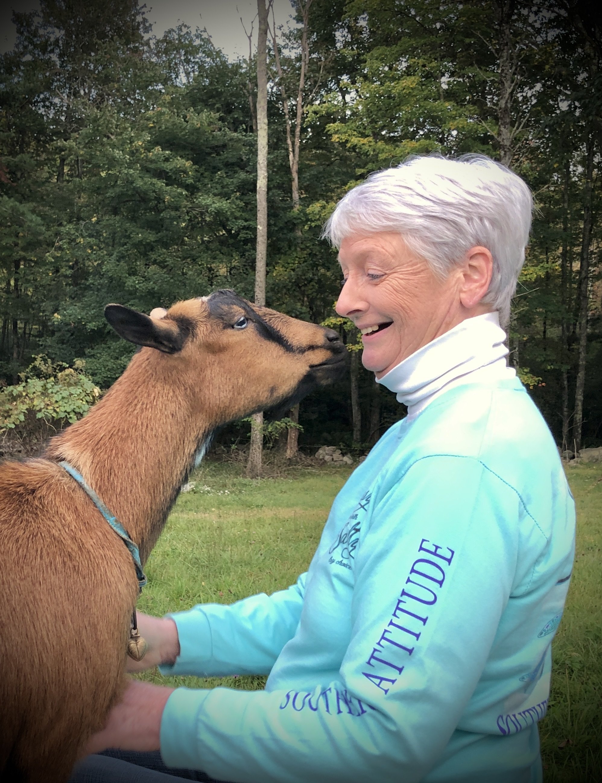Zoe visiting with our friend and fellow goat breedeer; Cindy Carley - September 2022