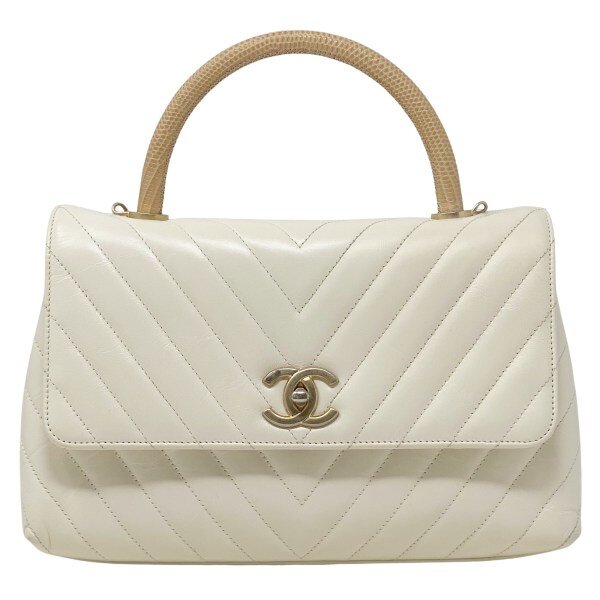 Chanel Crinkled Calfskin Chevron Medium Coco Handle Ivory GHW — DESIGNER  TAKEAWAY BY QUEEN OF LUXURY BOUTIQUE INC.